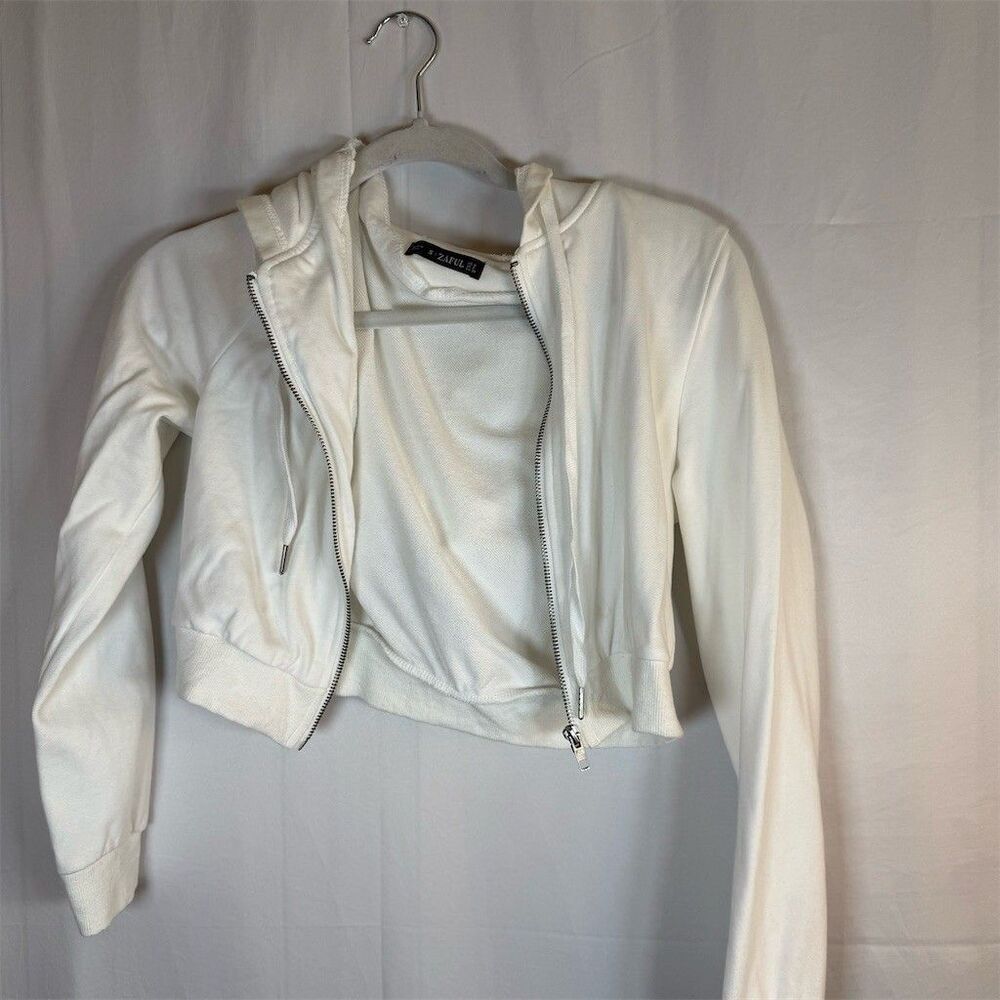 ZAFUL Cropped Full Zip Hoodie Jacket Womens Size S White  Casual